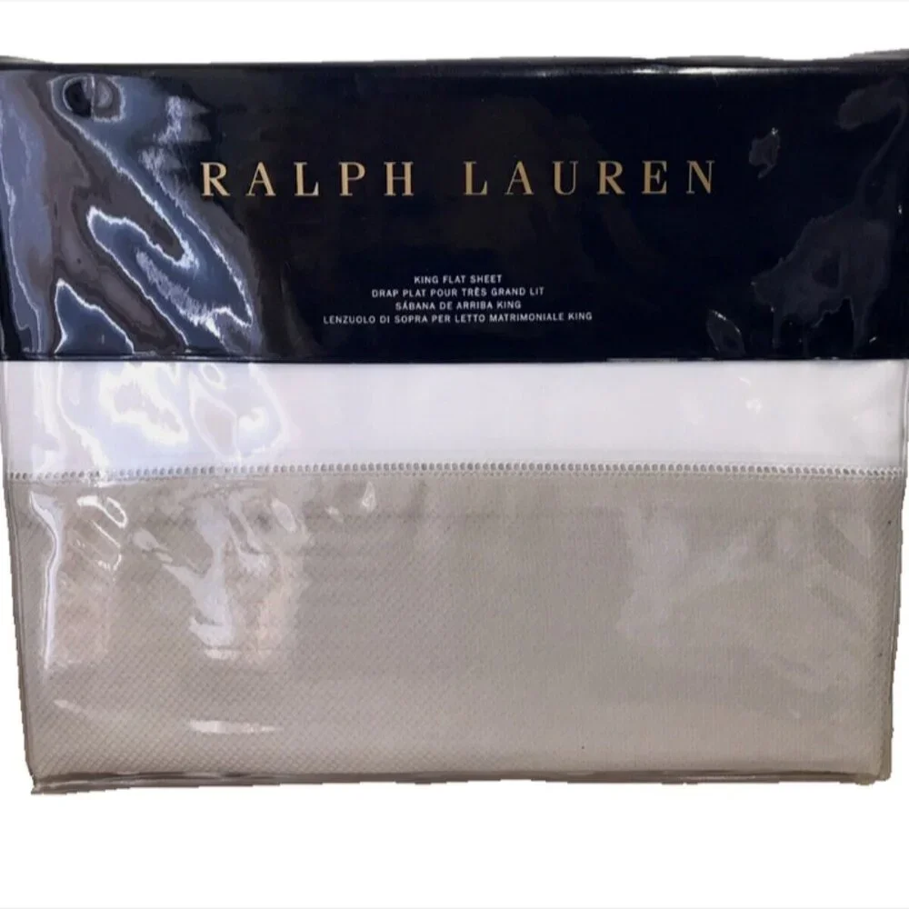 Ralph Lauren Dover Street Pique Border Sateen Ashmont Gray King Flat Sheet
